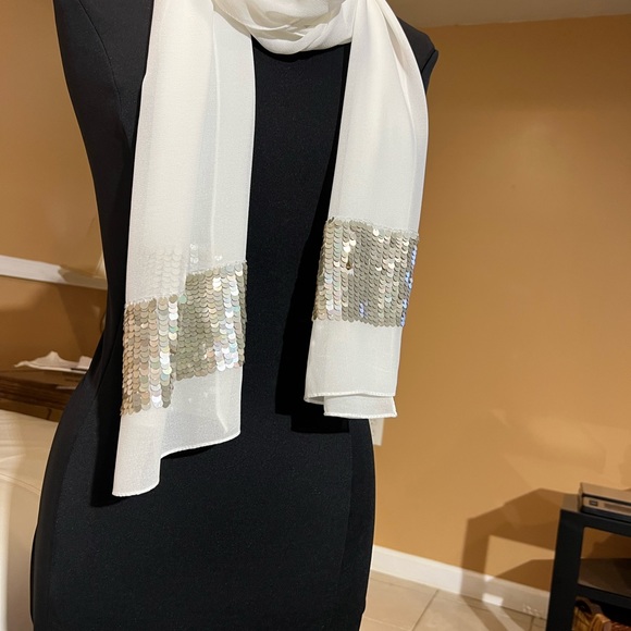 White and Sheer Scarf  73” long - Picture 3 of 3